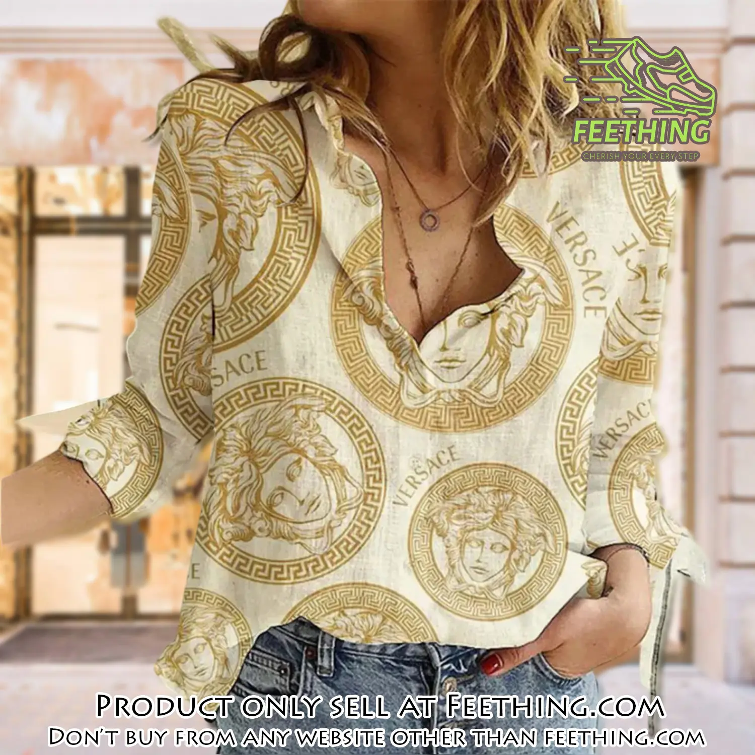 Versace luxury women casual shirt linen shirt wcs1066 ft5305374